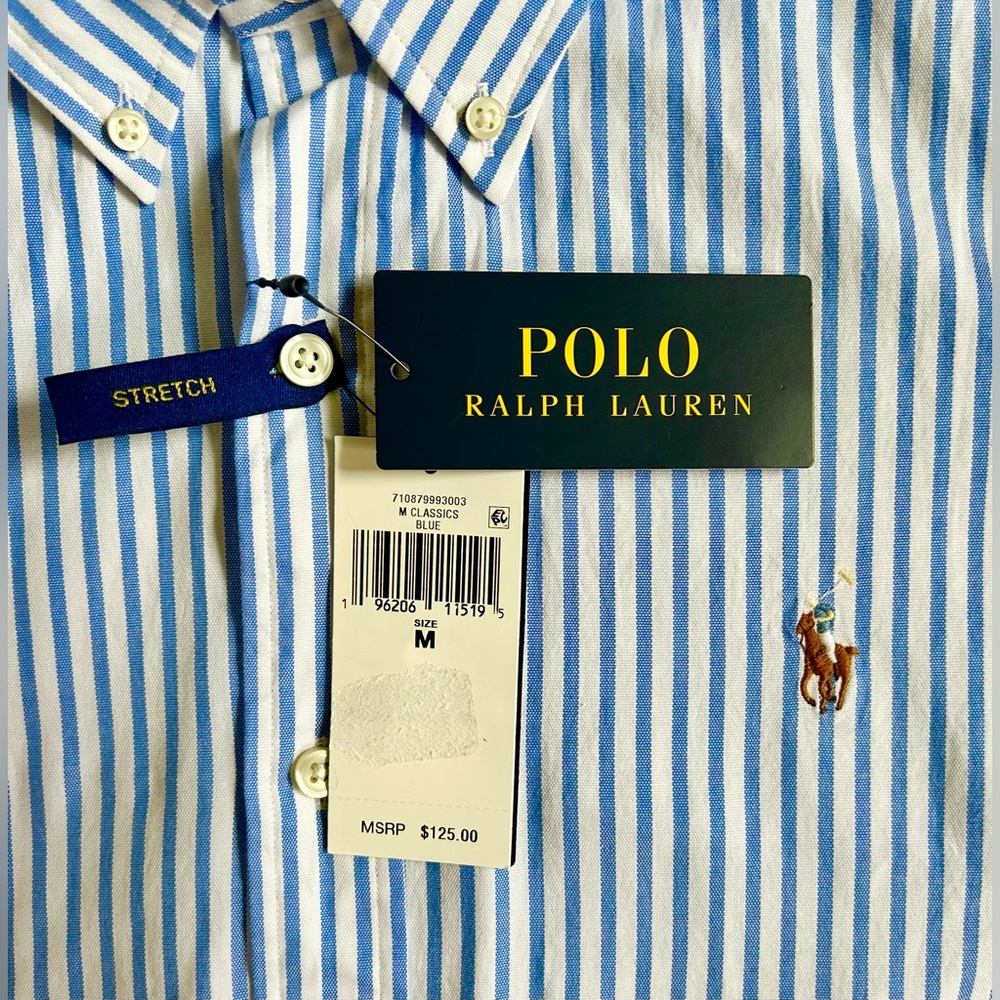 Polo Ralph Lauren Classic Fit Striped Stretch Oxford Shirt - M - Blue - NWT